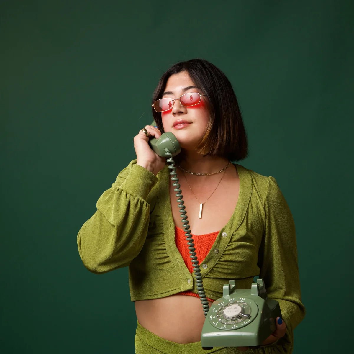 The Donna - Olive Green Rotary Phone Audio Guest Book - Meta To Beep